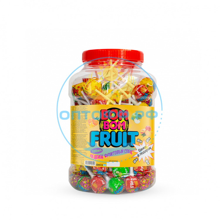 ЯКАР Карамель на палочке Bom Bom Fruit 16 гр (банка 120 шт) (кор*6)