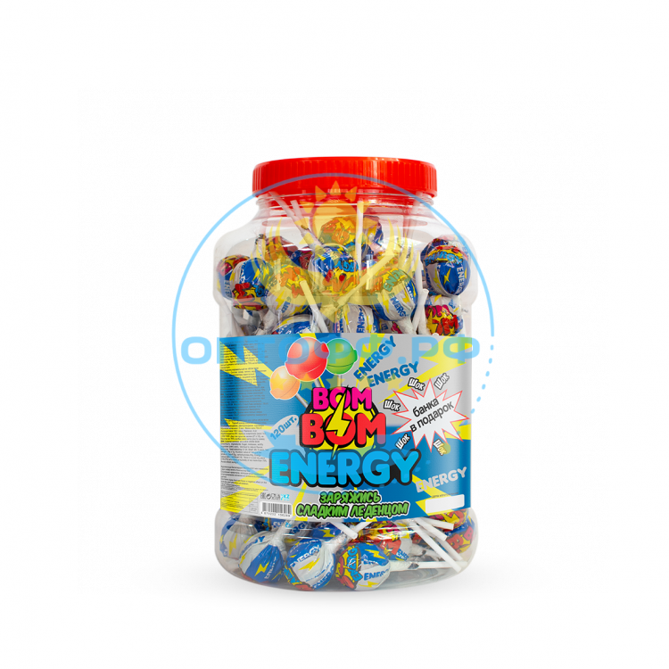 ЯКАР Карамель на палочке Bom Bom Energy 16 гр (банка 120 шт) (кор*6)