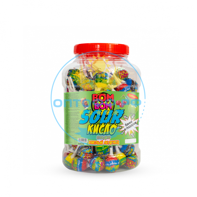 ЯКАР Карамель на палочке Bom Bom Sour кисло 16 гр (банка 120 шт) (кор*6)