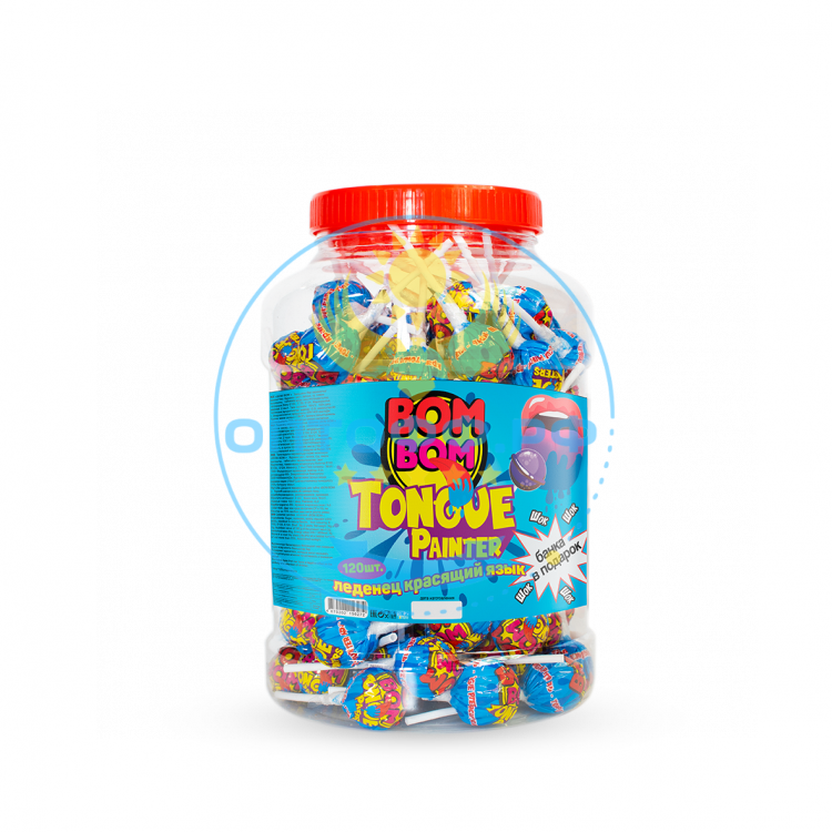 ЯКАР Карамель на палочке Bom Bom Tongue Painter красящ. язык 16 гр (банка 120 шт) (кор*6)