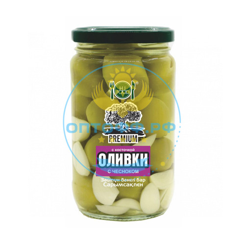 HiFood Оливки Премиум с косточкой с чесноком 350гр (упак*11)