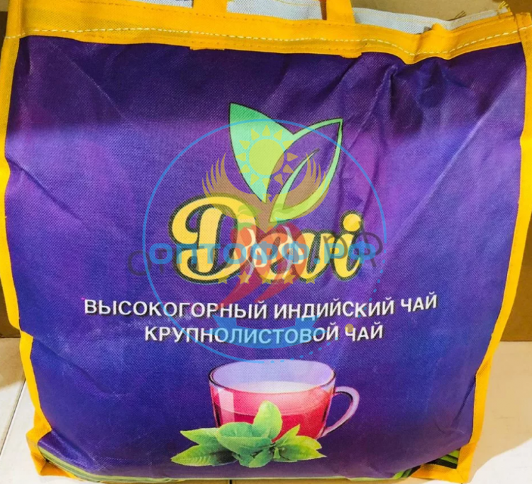 Чай Devi крупнолистовой 3кг сумка (желто-фиолетовая)/