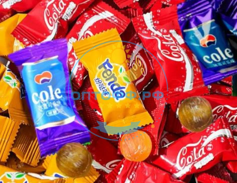 Китай Леденцовые конфеты со вкусом Cola/Fanta/red Bulle/Sprate/Pepsi 2,5 кг