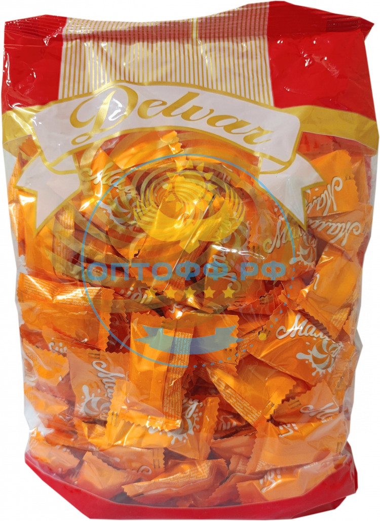 ДЕЛВАР Фруктовая карамель Fruity candy Malibu АПЕЛЬСИН-СЛИВКИ 1кг (кор*8)